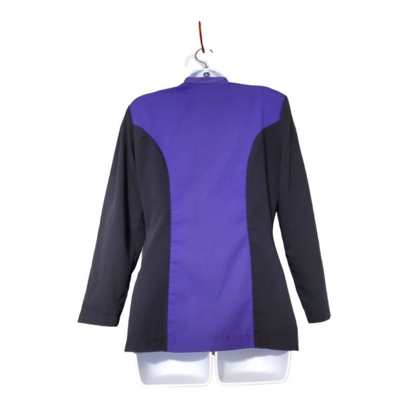 VTG G.S.L. Women's M Purple/Black Zippered Jacket Zip Pockets Shoulder Pads Rare - Picture 2 of 7